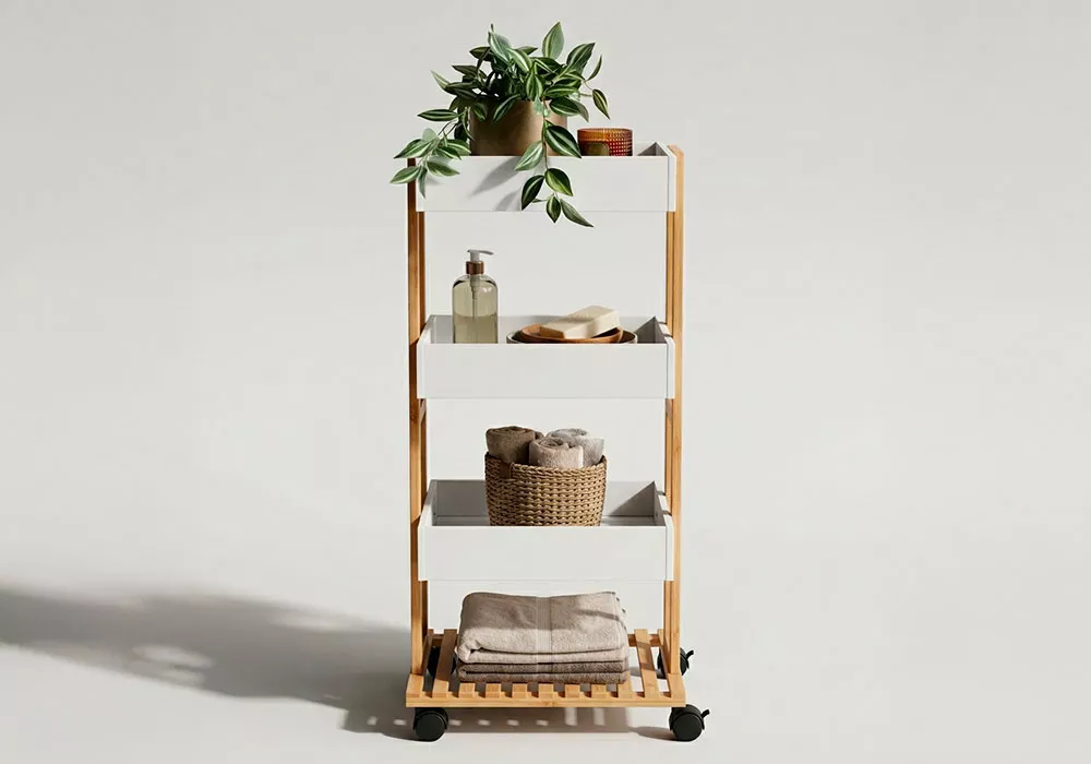 Carrito almacenaje de bambú BEAT blanco decorada Carrito almacenaje de bambú BEAT blanco decorada