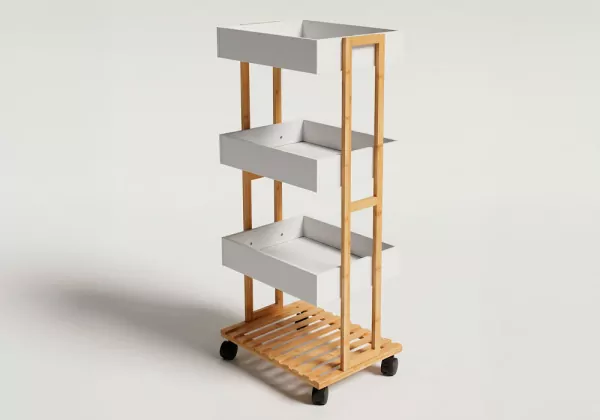 Carrito almacenaje de bambú BEAT blanco lateral Carrito almacenaje de bambú BEAT blanco lateral