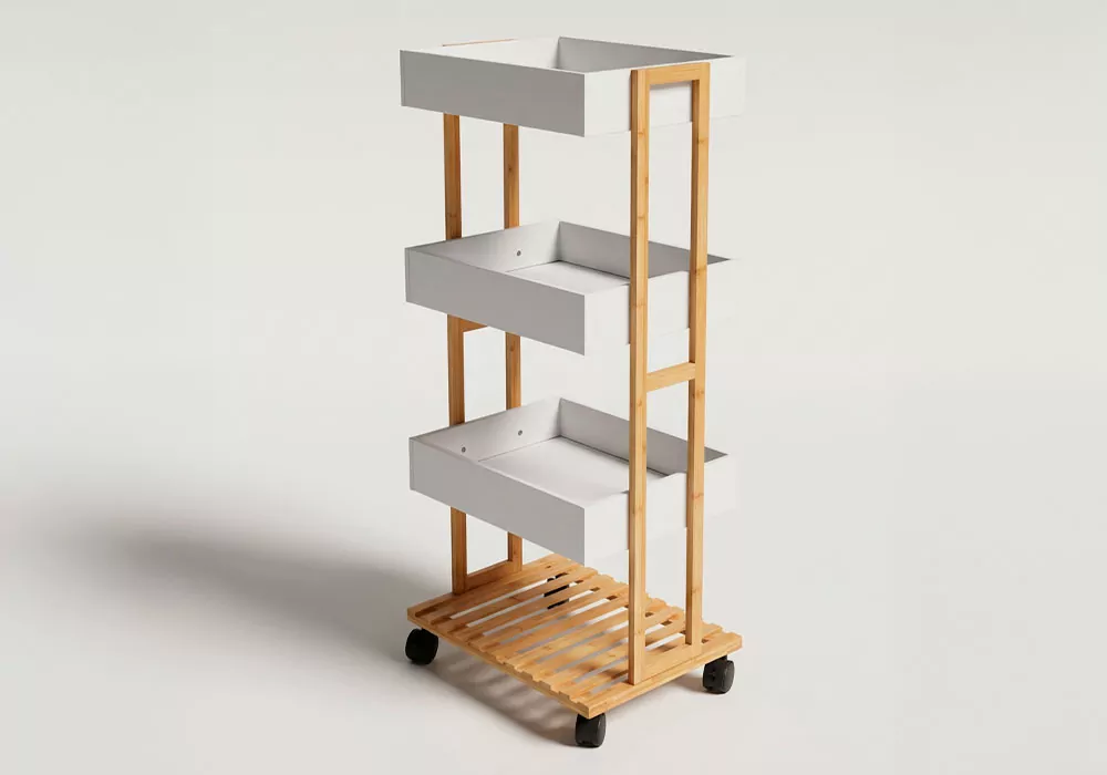 Carrito almacenaje de bambú BEAT blanco lateral Carrito almacenaje de bambú BEAT blanco lateral