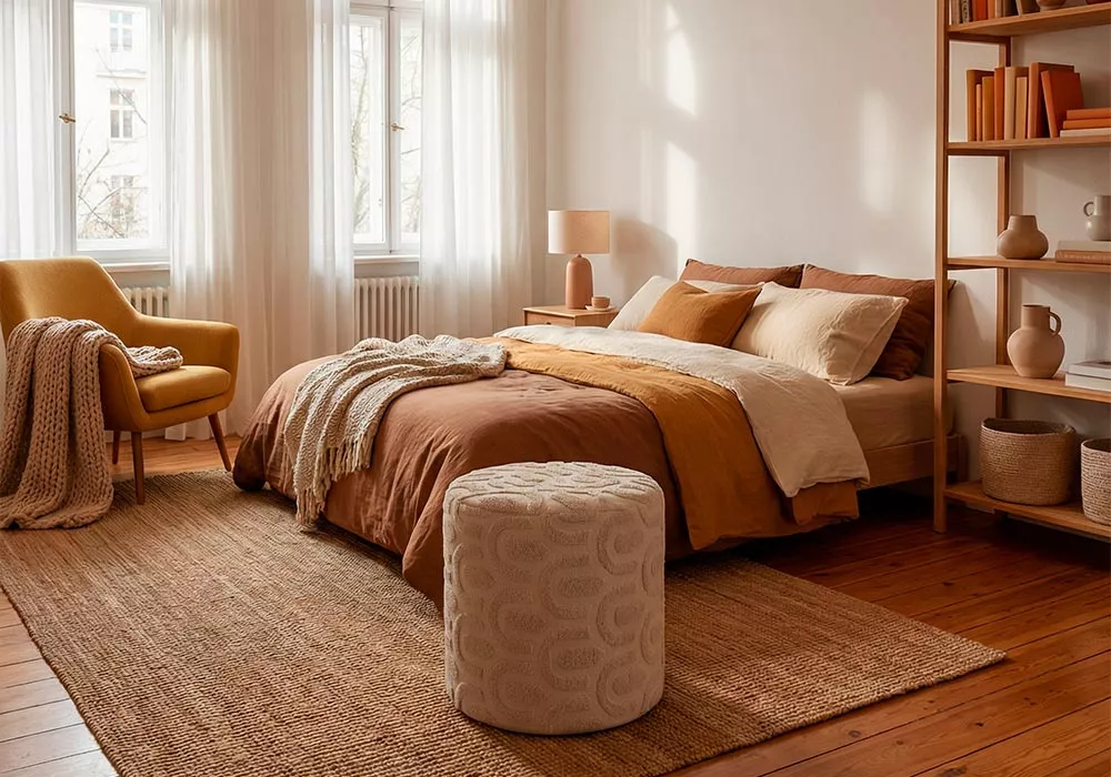 Puff redondo tapizado blanco ICONIC