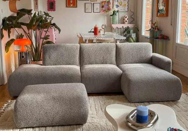 Sofá modular terminal con módulo, chaiselongue y puf TINA
