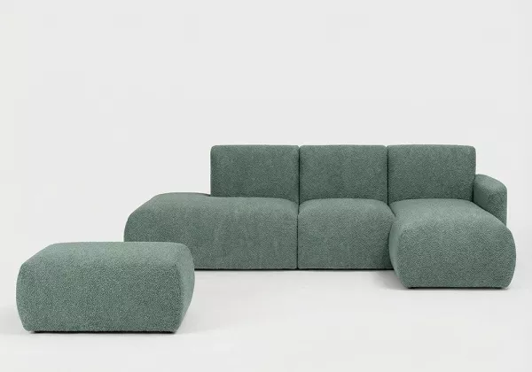 Sofá modular terminal com módulo, chaisealongue e puff TINA