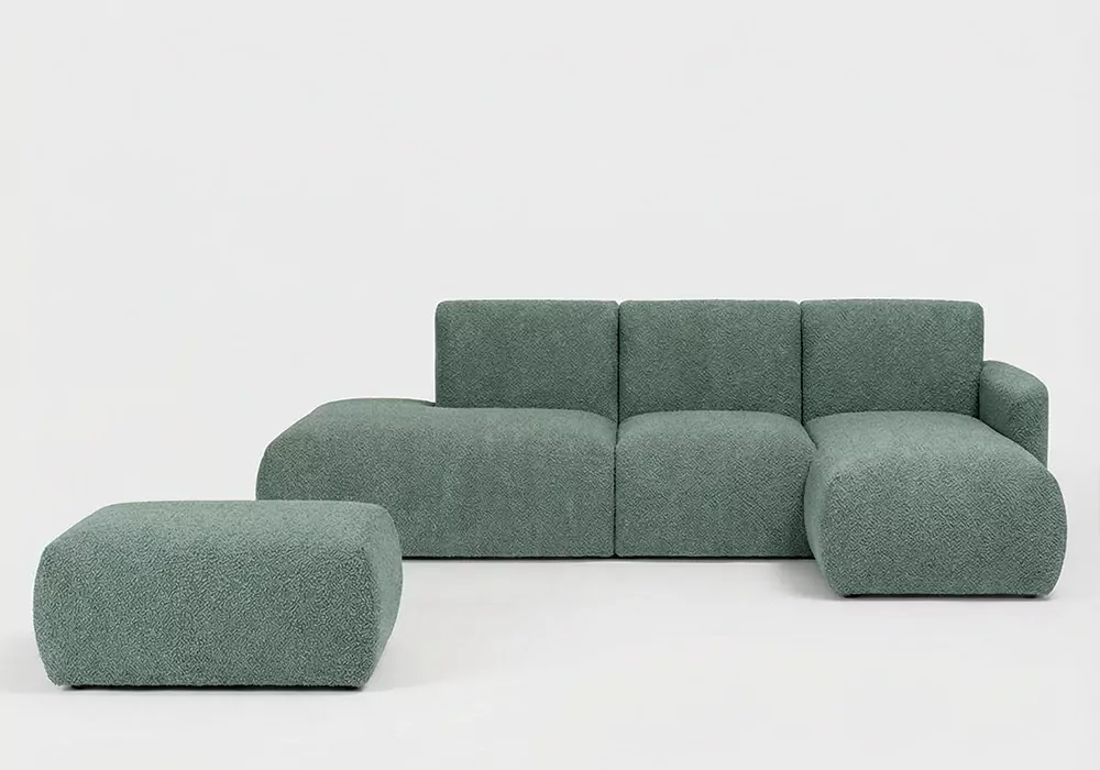Sofá modular terminal com módulo, chaisealongue e puff TINA