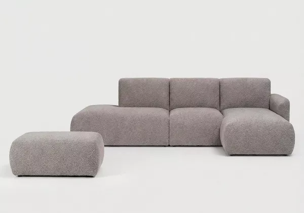Sofá modular terminal con módulo, chaiselongue y puf TINA
