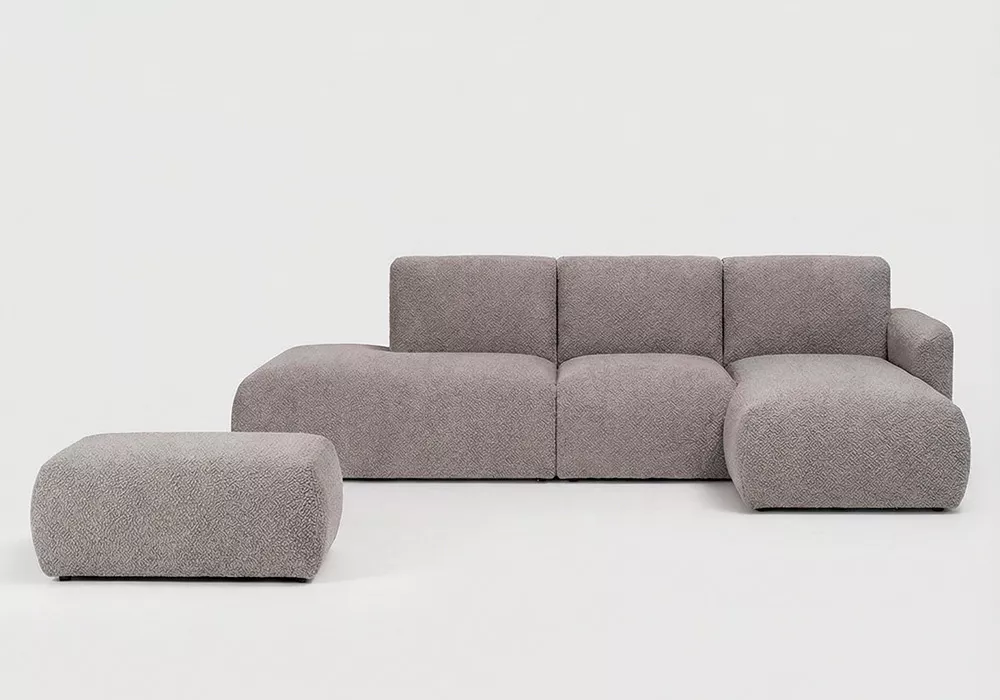 Sofá modular terminal con módulo, chaiselongue y puf TINA