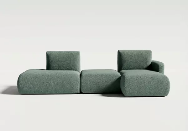 Sofá modular terminal com chaise-longue e puff TINA