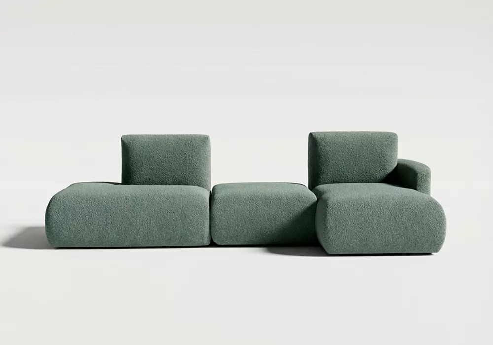 Sofá modular terminal com chaise-longue e puff TINA