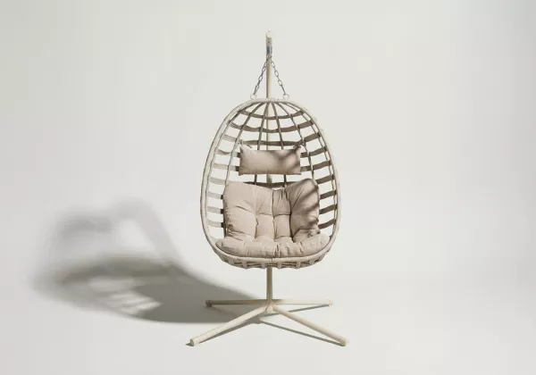 Sillón colgante para exterior ISLA Beige Frontal Sillón colgante para exterior ISLA Beige Frontal