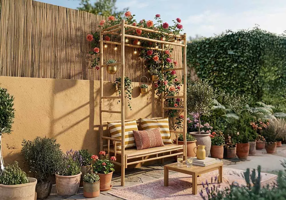 Banco con pérgola de bambú SOLARA Ambiente Banco con pérgola de bambú SOLARA Ambiente