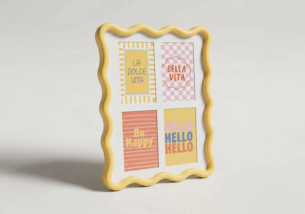 Marco rectangular ondulado MANGO amarillo lado