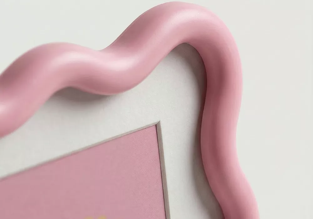 Marco rectangular ondulado MANGO rosa detalle