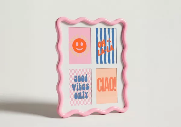 Marco rectangular ondulado MANGO rosa lado