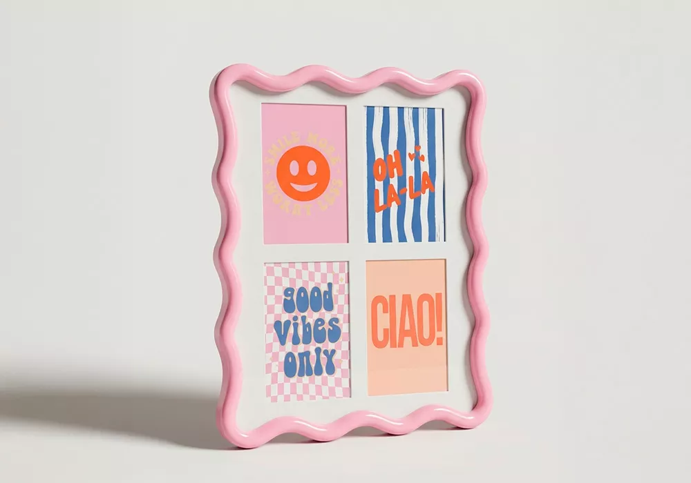 Marco rectangular ondulado MANGO rosa lado