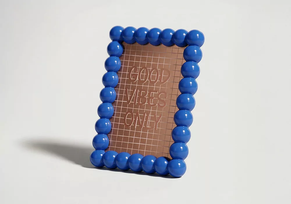 Marco rectangular burbujas AMBER azul lado