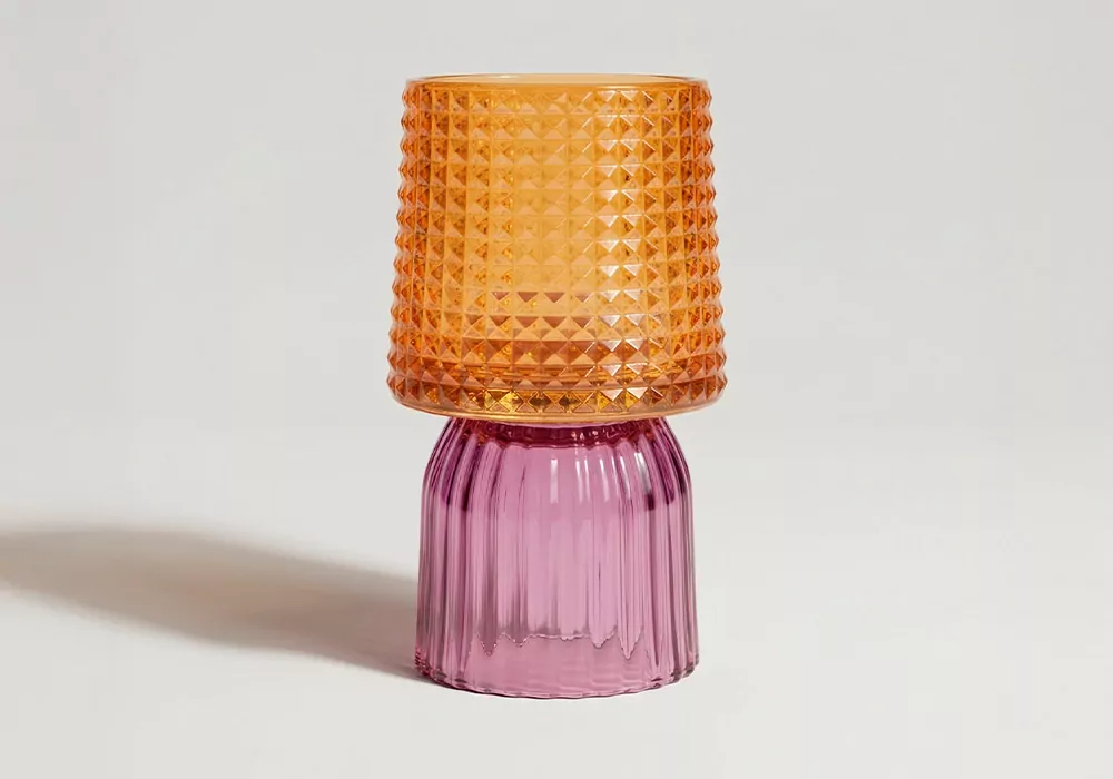 Portavelas cristal LUZE Morado/Naranja Frente