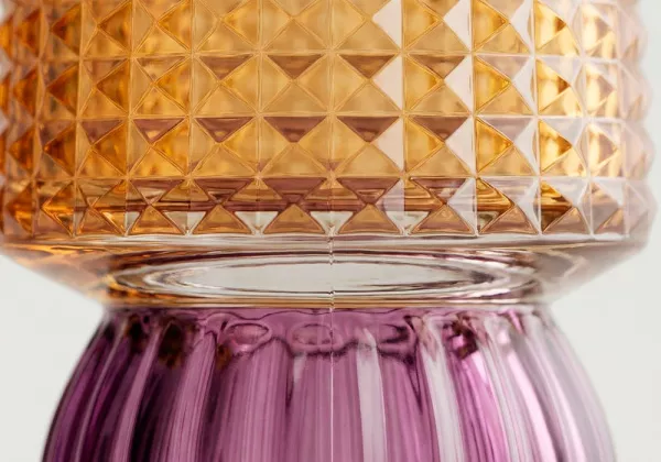 Portavelas cristal LUZE Morado/Naranja Detalle