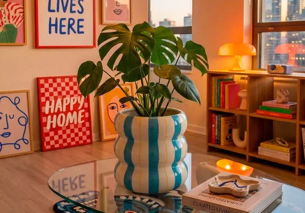 Macetero a rayas IVORY Azul Ambiente