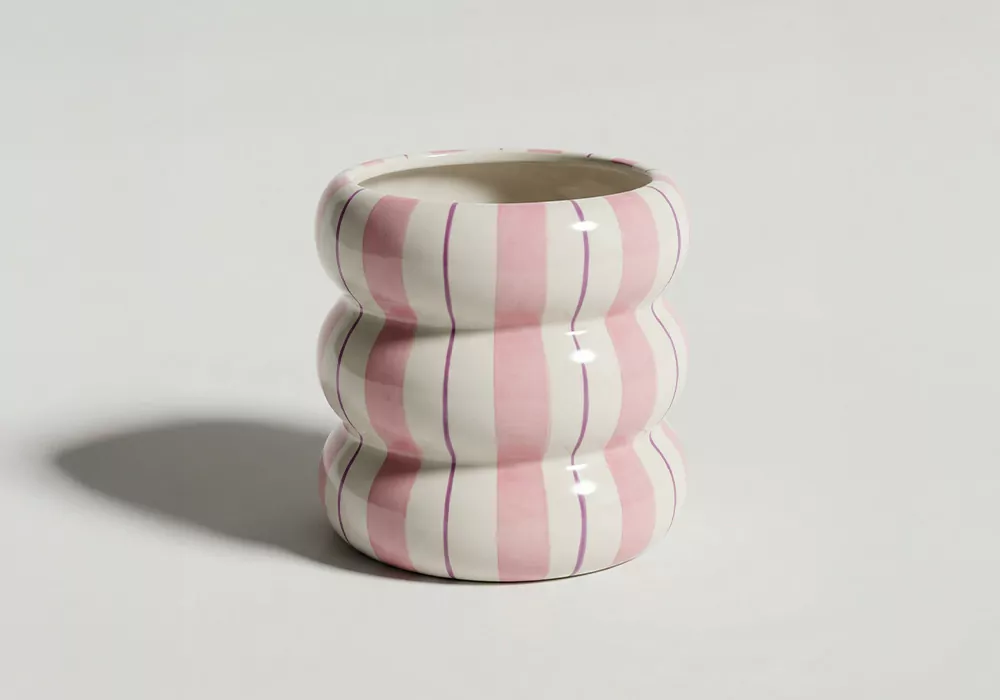 Macetero a rayas IVORY Rosa Frente
