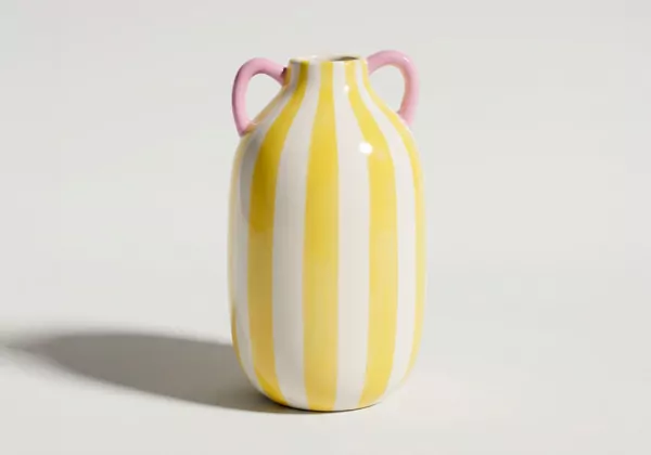 Jarrón rayas con asas RIVIERA Amarillo/Blanco Frente Jarrón rayas con asas RIVIERA Amarillo/Blanco Frente