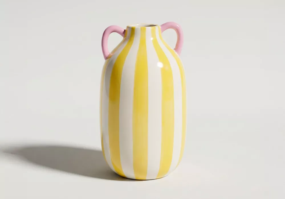 Jarrón rayas con asas RIVIERA Amarillo/Blanco Frente
