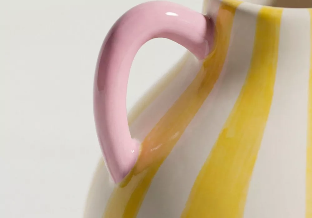 Jarrón rayas con asas RIVIERA Amarillo/Blanco Detalle