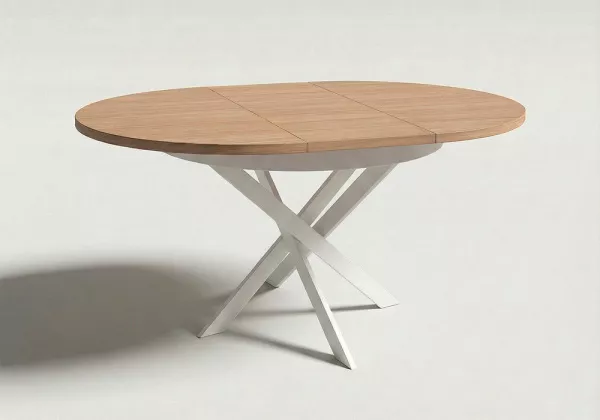 Mesa comedor redonda extensible CIRCLE pata blanca extendida