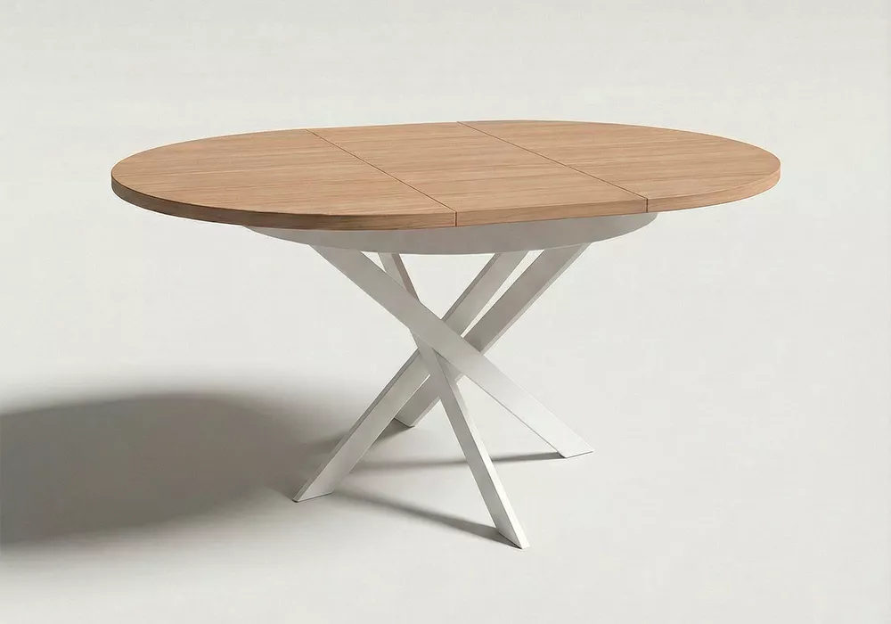 Mesa comedor redonda extensible CIRCLE pata blanca extendida