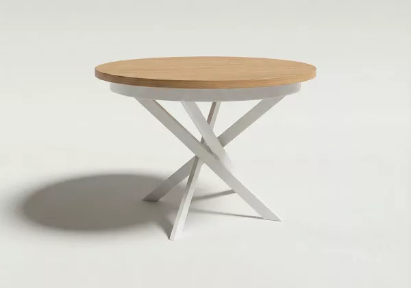 Mesa comedor redonda extensible CIRCLE pata blanca frontal