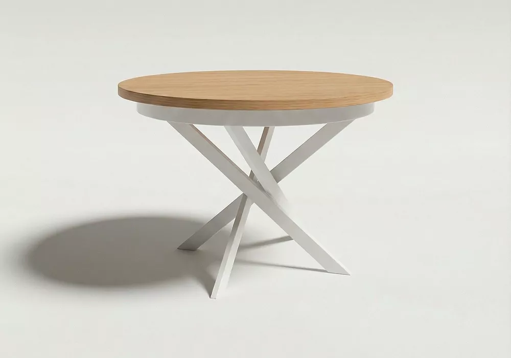 Mesa comedor redonda extensible CIRCLE pata blanca frontal