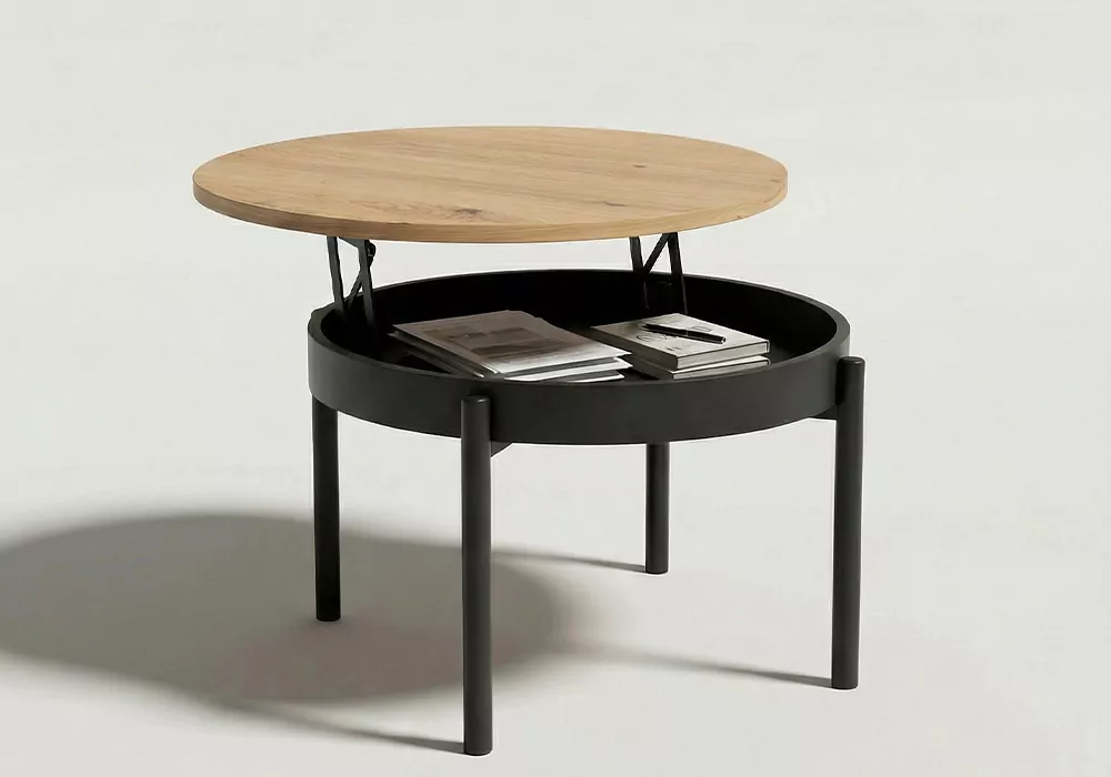 Mesa centro redonda elevable ORBIT abierta pata negra 1 Mesa centro redonda elevable ORBIT abierta pata negra 1