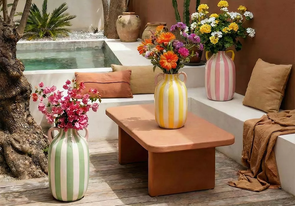 Jarrón rayas con asas RIVIERA Verde/Blanco Ambiente