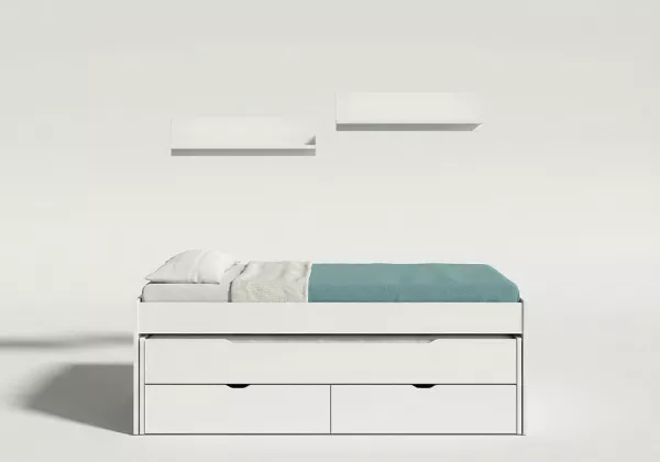 Cama doble con 2 cajones + 2 estantes pared MORFEO