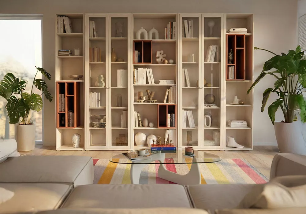 Estantería con trasera y baldas KUBO ambiental combinacion