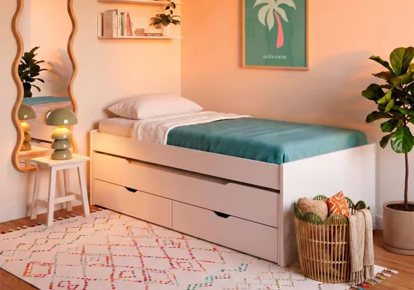 Cama doble con 2 cajones + 2 estantes pared MORFEO-ambiente Cama doble con 2 cajones + 2 estantes pared MORFEO-ambiente