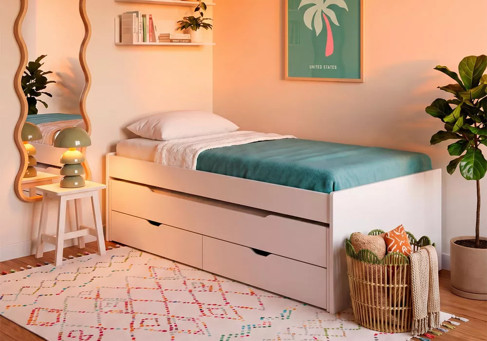 Cama doble con 2 cajones + 2 estantes pared MORFEO-ambiente Cama doble con 2 cajones + 2 estantes pared MORFEO-ambiente