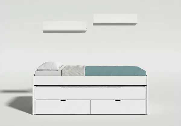 Cama doble con 2 cajones + 2 estantes pared MORFEO-frontal Cama doble con 2 cajones + 2 estantes pared MORFEO-frontal