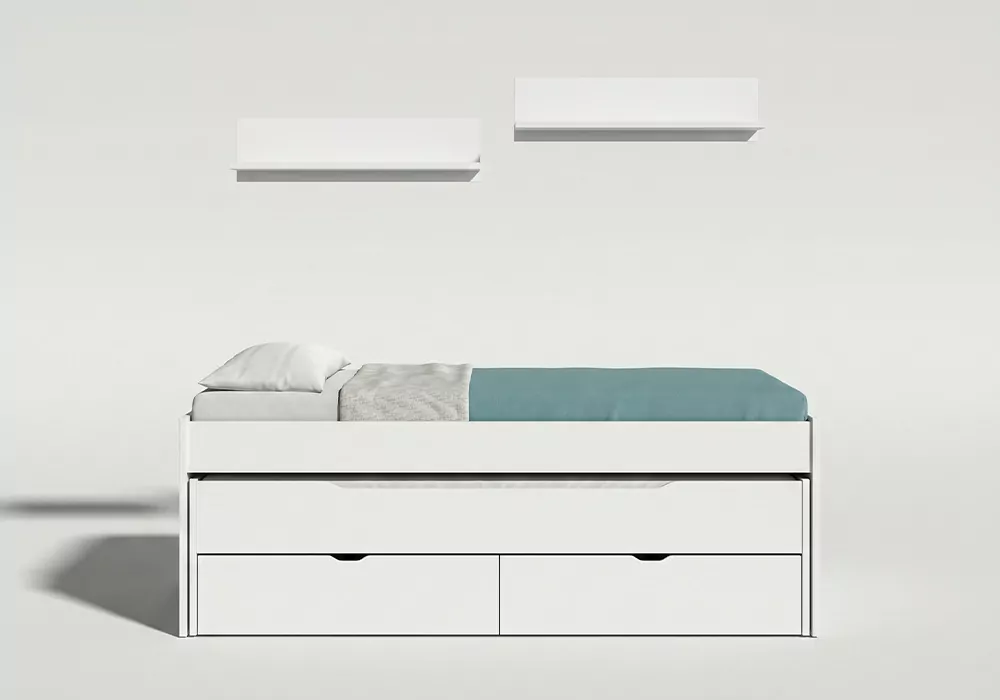 Cama doble con 2 cajones + 2 estantes pared MORFEO-frontal