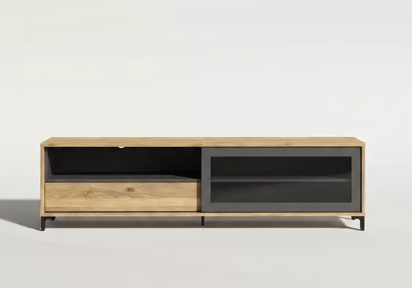 Mueble TV con puerta deslizante TRIBECA frente Mueble TV con puerta deslizante TRIBECA frente