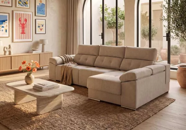 Sofá chaise longue relax electrico MAX claro ambiente Sofá chaise longue relax electrico MAX claro ambiente