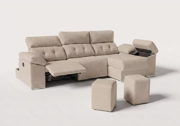 Sofá chaise longue relax electrico MAX tostado abierto Sofá chaise longue relax electrico MAX tostado abierto