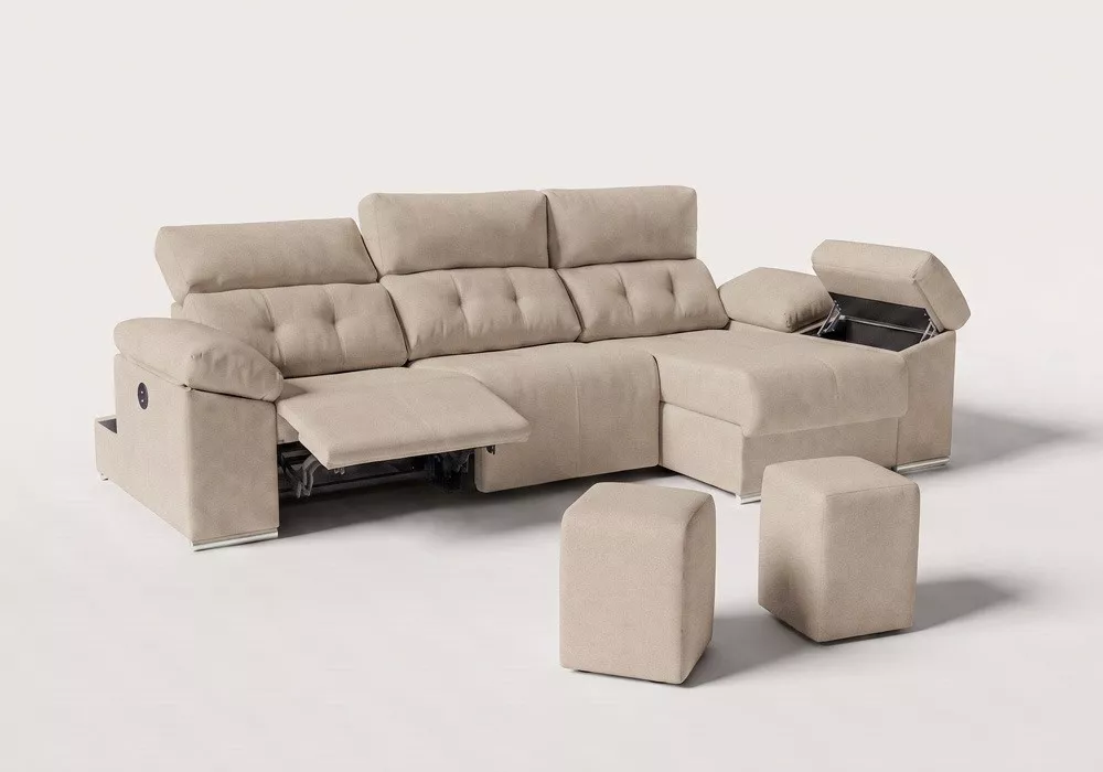 Sofá chaise longue relax electrico MAX tostado abierto Sofá chaise longue relax electrico MAX tostado abierto
