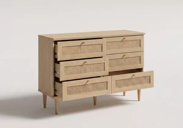 Confortável 6 cajones faia e rattan CALABRIA Confortável 6 cajones faia e rattan CALABRIA