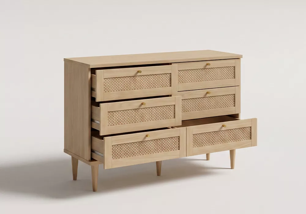 Confortável 6 cajones faia e rattan CALABRIA Confortável 6 cajones faia e rattan CALABRIA