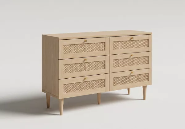 Confortável 6 cajones faia e rattan CALABRIA Confortável 6 cajones faia e rattan CALABRIA