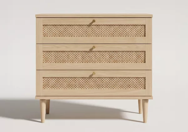 Cómoda de 3 gavetas em faia e rattan CALABRIA Cómoda de 3 gavetas em faia e rattan CALABRIA