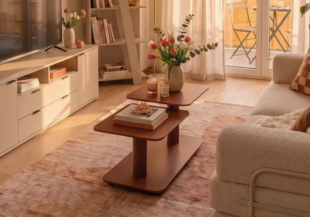 MESA centro dúo giratoria TANDEM-decorada taupe