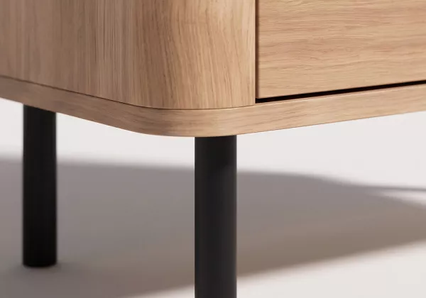 Mesita 2 cajones BRONTE madera detalle pata