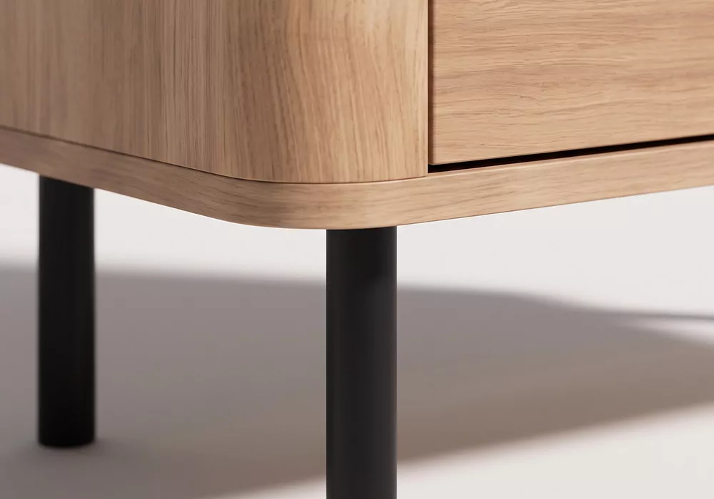 Mesita 2 cajones BRONTE madera detalle pata