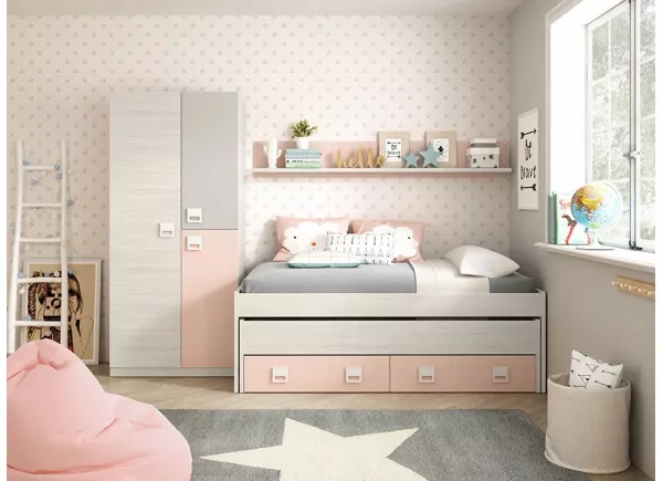 CAMA DOBLE MÁS CAJONES Y ESTANTE CLARA CAMA DOBLE MÁS CAJONES Y ESTANTE CLARA